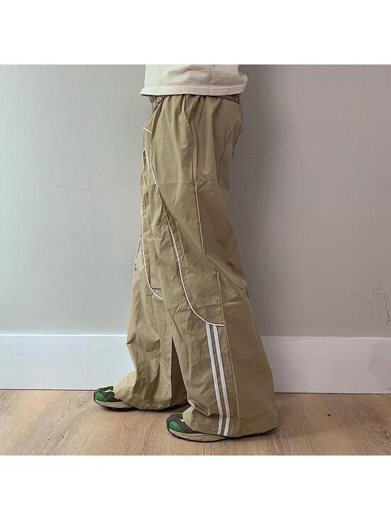 Other - Streetwear super Baggy Y2K vintage style khaki track pants with white stripes